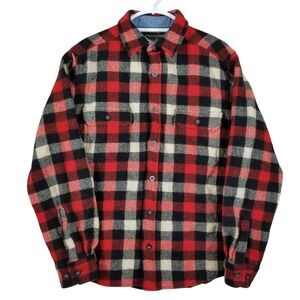 Woolrich Men Buffalo Plaid Flannel Shirt Red Black Wool Blend Heavyweight Size M